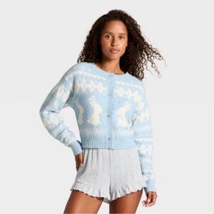 Wild Fable women’s blue rabbit cropped cardigan, size M